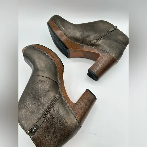 Dansko Women's Delphina Peep toe Clog Ankle Bootie Leather Aged Bronze Sz 38 - Picture 9 of 14